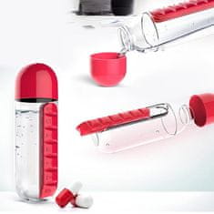 Sofistar Steklenica za vodo s škatlico za tablete- rdeča