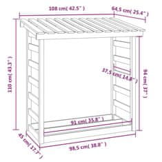 Vidaxl Stojalo za drva medeno rjavo 108x64,5x110 cm trdna borovina