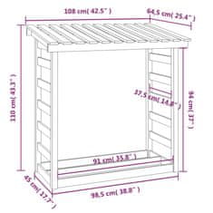 Greatstore Stojalo za drva medeno rjavo 108x64,5x110 cm trdna borovina