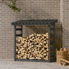 Vidaxl Stojalo za drva sivo 108x64,5x110 cm trdna borovina