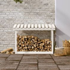 Vidaxl Stojalo za drva belo 108x64,5x78 cm trdna borovina