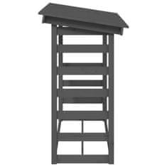 Vidaxl Stojalo za drva sivo 108x64,5x110 cm trdna borovina