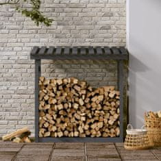Vidaxl Stojalo za drva sivo 108x64,5x110 cm trdna borovina