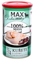 MAX Deluxe konzerve za odrasle pse, 3/4 piščanca z jetrci, 8x 1200 g