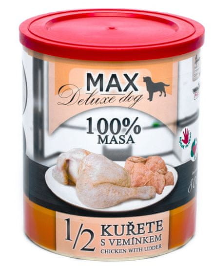 FALCO MAX Deluxe konzerve za odrasle pse, 1/2 piščanca z govejimi vimeni, 8x 800 g