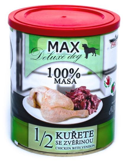 FALCO MAX Deluxe konzerve za odrasle pse, 1/2 piščanca z divjačino, 8x 800 g