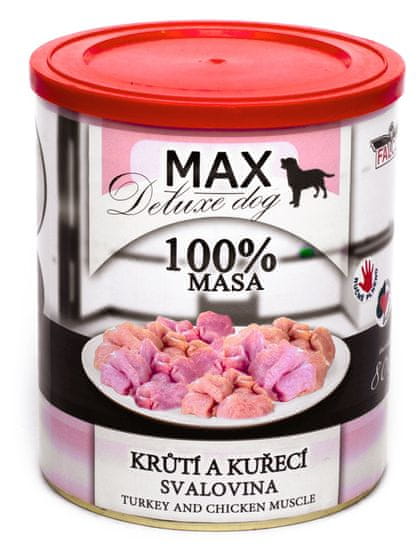FALCO MAX Deluxe konzerve za odrasle pse, s piščancem in puranom, 8x 800 g