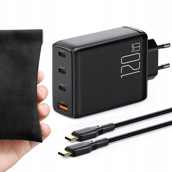 Mcdodo POLNILEC ZA TELEFON, GAN, HITER, USB-C/USB, 4 VRATA, 120 W, KABEL USB-C, MCDODO