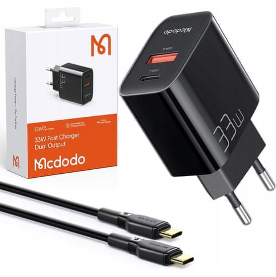 Mcdodo MCDODO HITRI POLNILEC ZA TELEFON 2X USB USB-C PD 33W + KABEL 1M