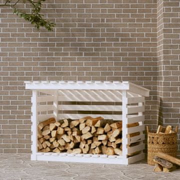 Vidaxl vidaXL Stojalo za drva belo 108x73x79 cm masivni borov les