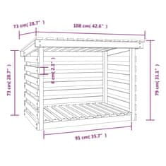 Vidaxl Stojalo za drva medeno rjavo 108x73x79 cm trdna borovina