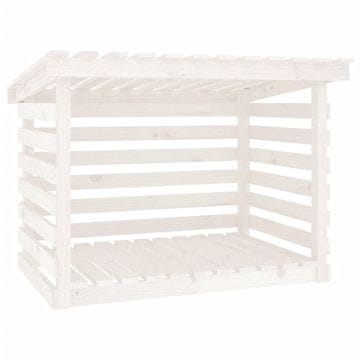 Vidaxl Stojalo za drva belo 108x73x79 cm trdna borovina