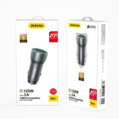 DUDAO R4+ avto polnilec 2x USB 120W 3A, siva