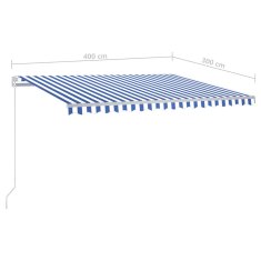 Vidaxl Ročno zložljiva tenda z LED lučmi 400x300 cm modra in bela