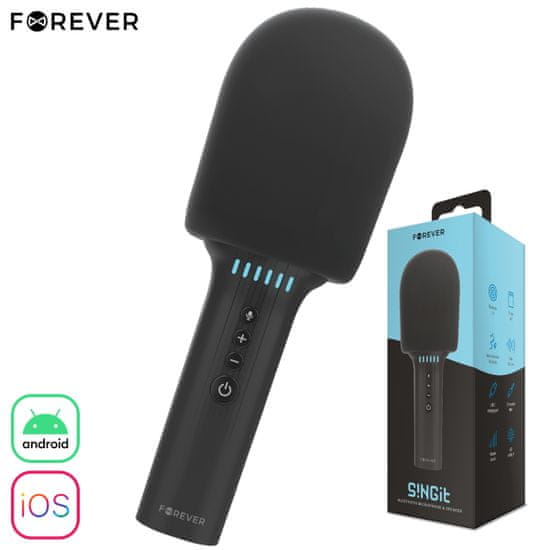 Forever Sing It BMS-500 mikrofon & zvočnik, karaoke, Bluetooth, LED, črn