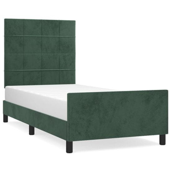 Vidaxl Posteljni okvir z vzglavjem temno zelen 100x200 cm žamet
