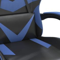 Greatstore Vrtljiv igralni stol z oporo za noge črno in modro umetno usnje