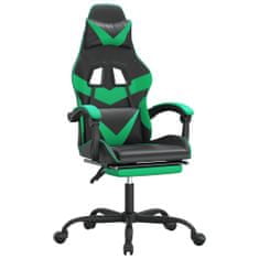 shumee Vrtljiv gaming stol z oporo za noge črno in zeleno um. usnje