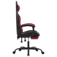 Greatstore Vrtljiv gaming stol z oporo za noge črno in rdeče umetno usnje