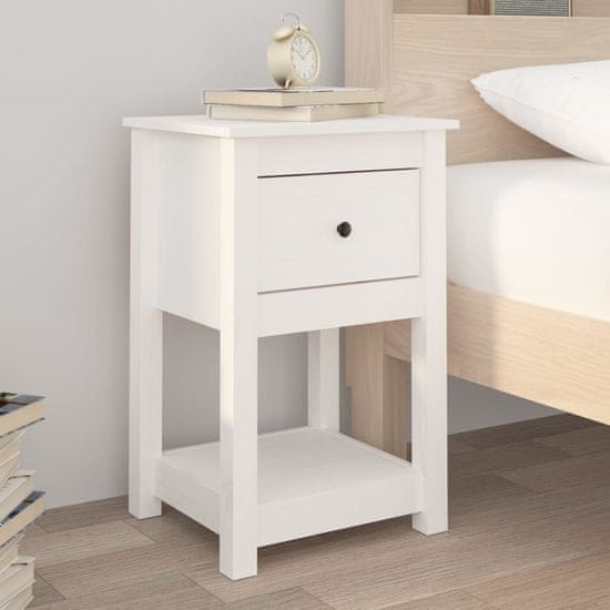 Vidaxl Nočna omarica bela 40x35x61,5 cm trdna borovina