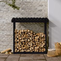 Vidaxl Stojalo za drva Črna 108x64,5x110 cm trdna borovina