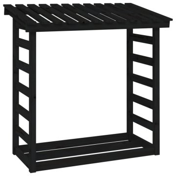 Vidaxl Stojalo za drva Črna 108x64,5x110 cm trdna borovina