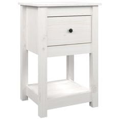 Vidaxl Nočna omarica bela 40x35x61,5 cm trdna borovina