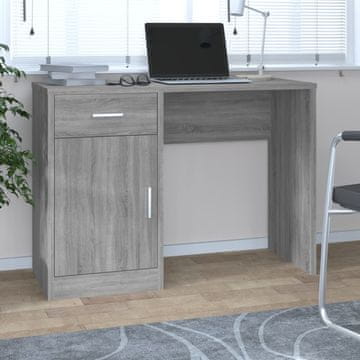Vidaxl vidaXL Pisalna miza s predalom in omarico, siva, hrast sonoma, 100x40x73 cm