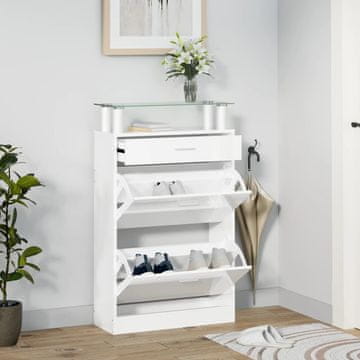 Vidaxl vidaXL Omarica za čevlje visok sijaj bela 63x24x104 cm