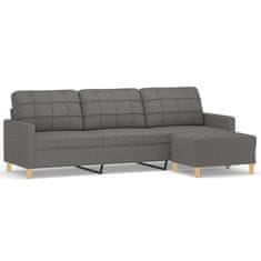 Vidaxl Trosed s stolčkom za noge temno siv 210 cm blago