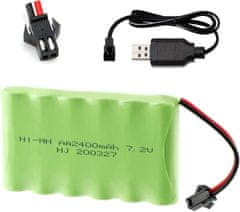 YUNIQUE GREEN-CLEAN 1 Kos 7.2V 2400mAh Ni-MH AA Akumulatorski baterijski paket s SM-2P 2Pin vtičem in USB polnilnim kablom za vozila RC Truck Cars