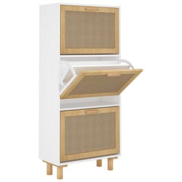 Vidaxl Omarica za čevlje bela 52x25x115 cm inž. les in naravni ratan