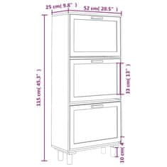 Vidaxl Omarica za čevlje bela 52x25x115 cm inž. les in naravni ratan