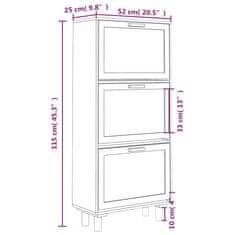 Greatstore Omarica za čevlje bela 52x25x115 cm inž. les in naravni ratan