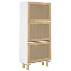 Vidaxl Omarica za čevlje bela 52x25x115 cm inž. les in naravni ratan