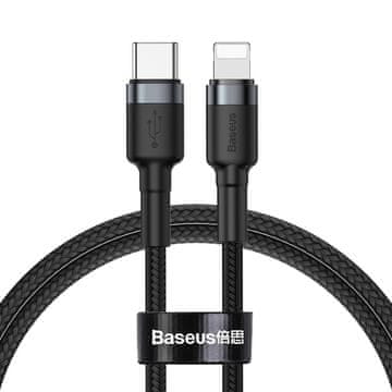 BASEUS Trpežen najlonski kabel USB-C PD za iPhone Lightning, 18 W, QC3.0, 1 m, črno-siv
