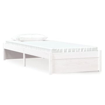 Vidaxl Posteljni okvir bel iz trdnega lesa 75x190 cm