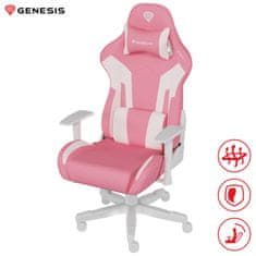 Genesis Nitro 710 gaming stol, ergonomski, nastavljiv, 2D nasloni, kolesa CareGlide, roza-bel