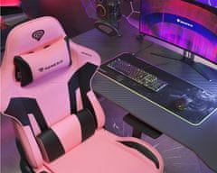 Genesis Nitro 720 gaming stol, ergonomski, nastavljiv, 3D nasloni, kolesa CareGlide, roza-črn