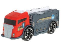 Ikonka Transporter tovornjak TIR 2v1 parkirna garaža gasilska brigada + 3 avtomobili rdeča