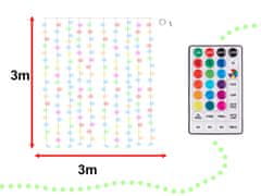 WOWO Svetlobna zavesa z nizom LED - Večbarvna svetlobna zavesa z nizom LED 3x3 m 200LED z USB in daljinskim upravljalnikom 16 barv s pomnilnikom