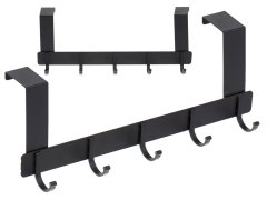 WOWO Črn obešalnik za vrata s kavlji - črn obešalnik za vrata s 5 kavlji, 32 cm