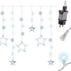 WOWO Zvezde LED zavese - Zvezde LED zavese 2,5 m 138 LED Hladno bela z 8 načini osvetlitve