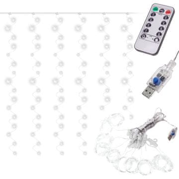 WOWO LED niz z daljinskim upravljalnikom - zavesa LED niz 3x3m 300LED Cool White z USB in daljinskim upravljalnikom