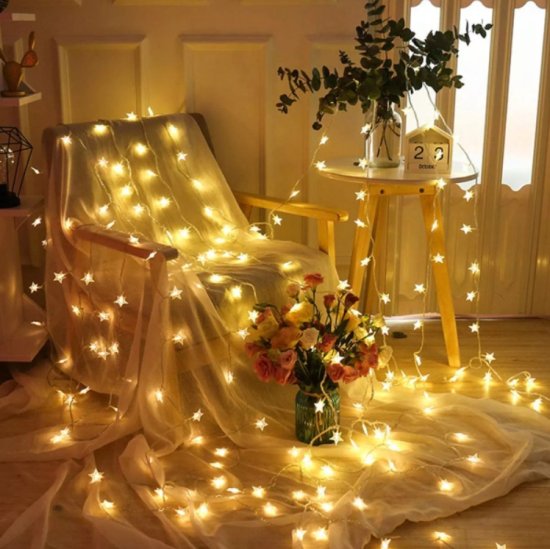 WOWO LED zvezdne luči - 10 m LED zvezdne nizne luči, 100 LED, topla bela, 8 načinov osvetlitve