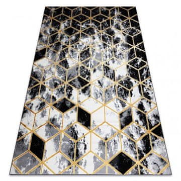 eoshop Moderna preproga 3D GLOSS 409A 82 Cube elegantna, glamur, art deco črna / zlata / siva ( - Velikost: 80x150 cm)