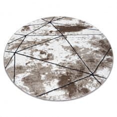 eoshop Moderna okrogla preproga COZY Poligoni, geometrijski, trikotniki - Strukturna, dve ravni flisa, rjava ( - Velikost: krog 120 cm)