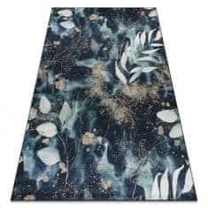 eoshop ANDRE pralna preproga 1336 Leaves anti-slip - črna / turkizna ( - Velikost: 80x150 cm)