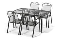 eoshop Vrtni jedilni set: miza 150×90 cm + 4 stoli, siv, z odprtino za senčnik
