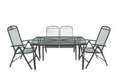 eoshop Vrtni komplet: kovinska miza 150x90 cm + 4 nastavljivi stoli, siva